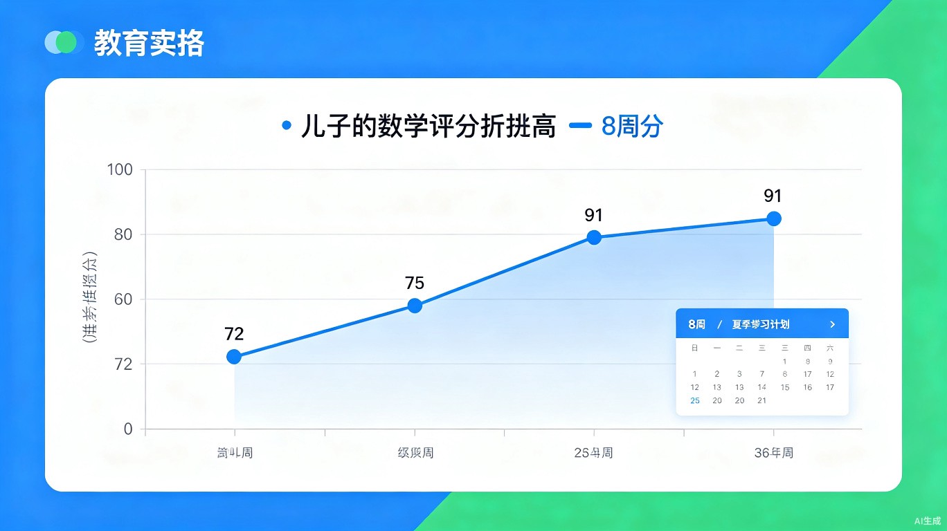 暑假数学成绩提升对比图:8周从72分到91分